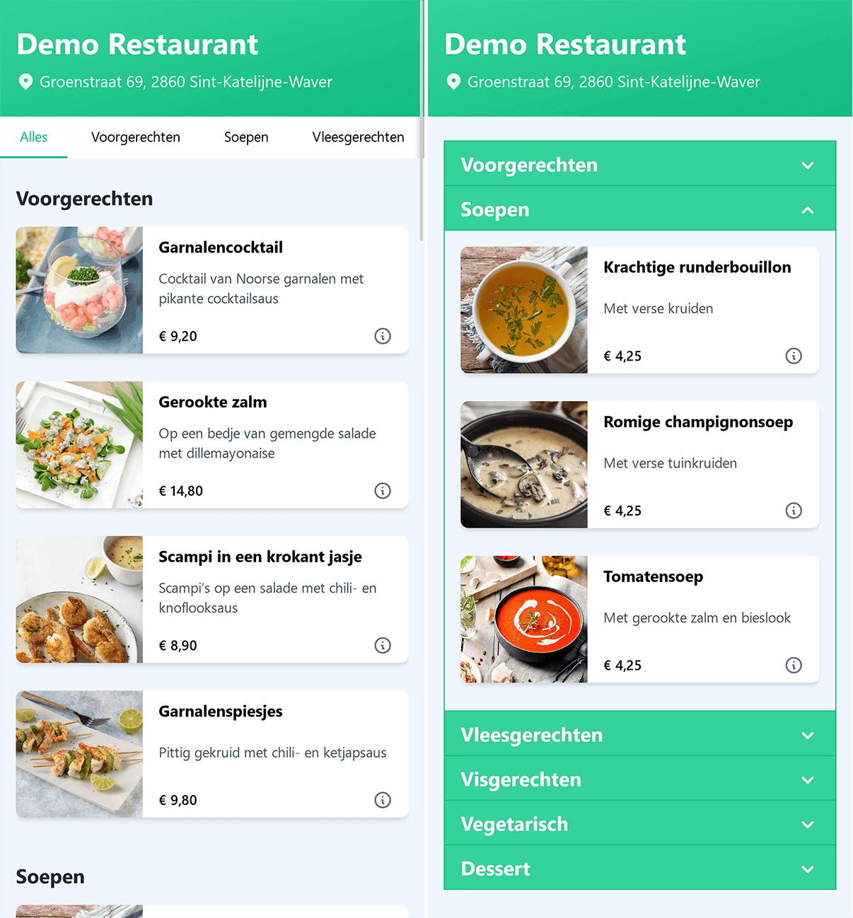 Qmenu: Lijstweergave links en Uitklapbare categorieën rechts